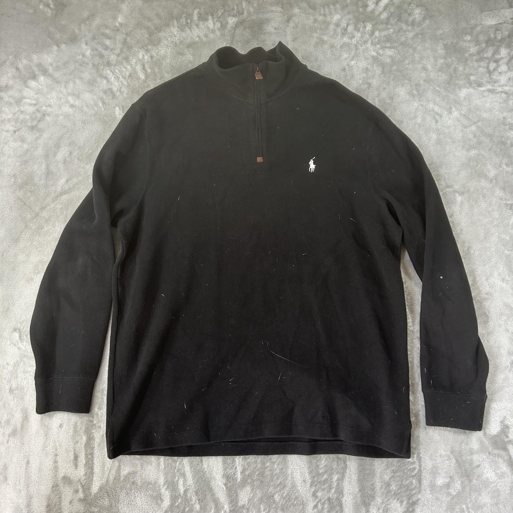 Polo By Ralph Lauren Sweater Mens Large Black 1/4 Zip Mock Neck Cotton Logo